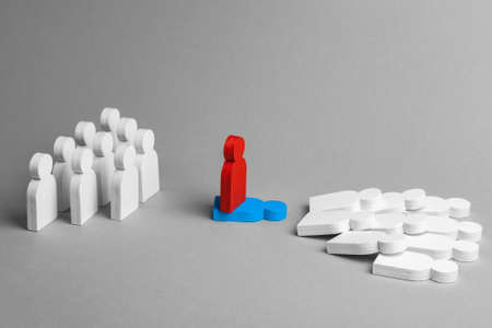 The leader leads the business team. Victory of an opponent in conflict or business. Destruction of competitors. Conceptの写真素材