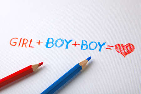 Love for three. Two girls and one guy, the choice of a partner, treasonの写真素材