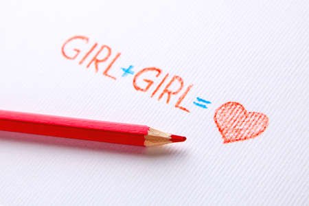 Concept of lesbian. Pencil drawn Girl plus Girl is Love, Heartの写真素材