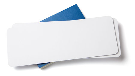 Mockup. Passport and air tickets on blue background
