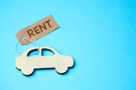 Rent Car. Machine symbol with label on blue background.の写真素材
