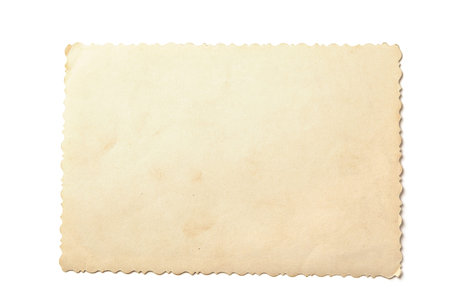 Old photos isolated on white background. Mock-up blank paper. Postcard rumpled and dirty vintage. Retro cardの写真素材