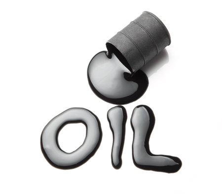 Inscription black OIL from the barrel isolated on white.