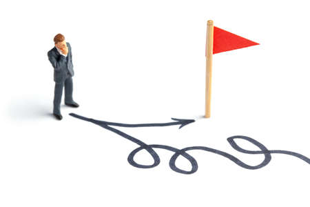 Businessman chooses the right path to the goal. Different ways to achieve a goal, the right and wrong choice.の写真素材