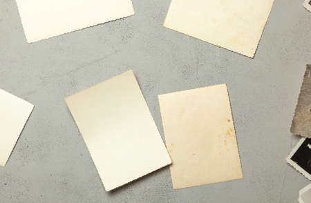 Old photo, blank template for picture, mock-up. Gray background.の写真素材