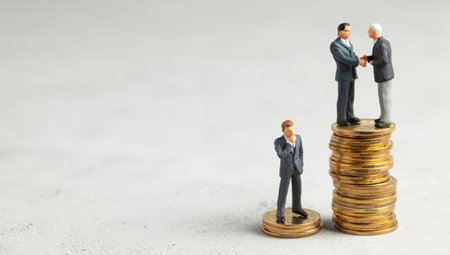 Businessmen shake hands as a symbol of a successful profitable transaction. Businessmen on a stack...