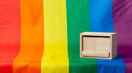 LGBT calendar. Mock-up blank template for date on LGBT pride flag background. Copy space for text.の写真素材