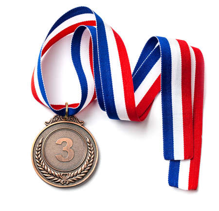 Bronze medal. Third place award with ribbonの写真素材