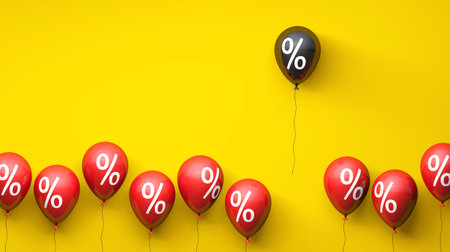 Big sale. Balloons with percent symbol. Red and black balloons. Black Friday. Copy space. 3d render