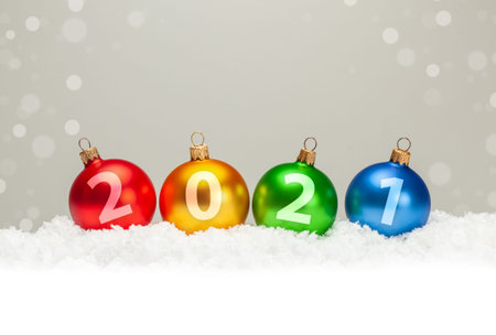 Christmas balls 2021. New Year. In the snow