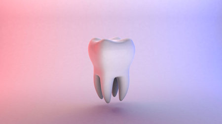 White tooth on a red and blue background. 3d render
