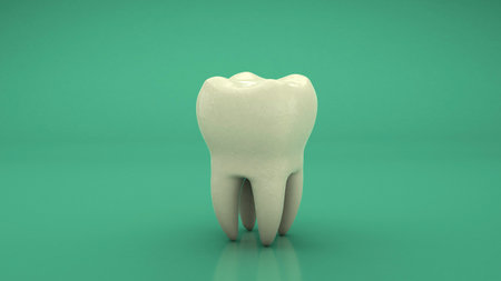 Yellow bad tooth with tartar on a green background. 3d renderの写真素材