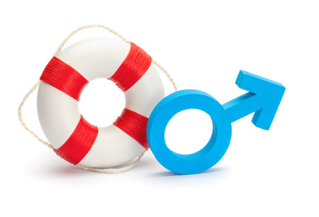Male gender symbol and lifebuoy. isolated on white backgroundの写真素材