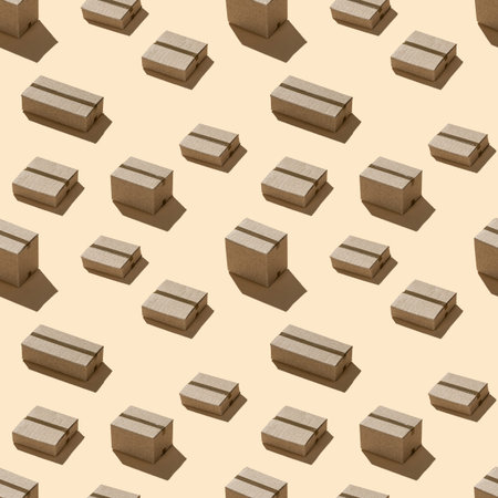 Cardboard boxes hard shadows geometric seamless pattern on brown background