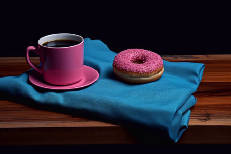 Pink Donut and pink cup of coffee.の素材