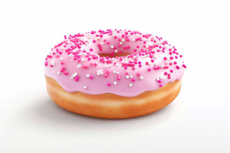 Donuts with colorful pink glaze on a white background.の素材
