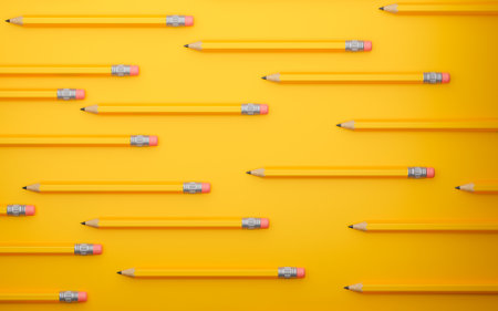 Pattern of pencils on a yellow background. 3d render.の写真素材