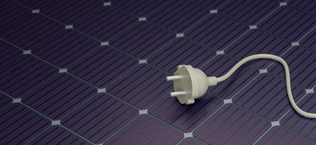 Solar panel with electronic plug. 3d render. Copy space for textの写真素材