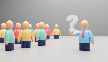 Businessman with a question mark in his hands. Request for help. 3d render.の写真素材
