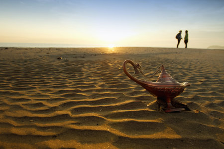 magic lamp at sunrise on the beach