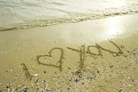 written on the sand at the beach