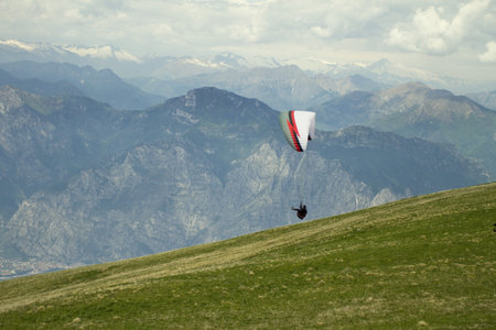 Paragliding on Mount Baldo, Verona, Italyの写真素材