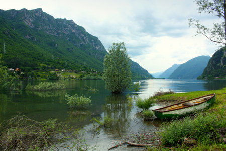 boats in the lakeの写真素材