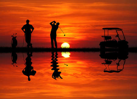 golfer at sunsetの写真素材