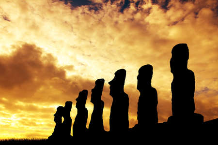 moai at Tongariki, Easter Islandの写真素材