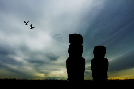 moai at Tongariki, Easter Islandの写真素材