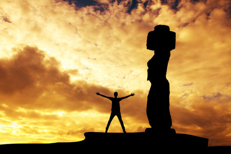 Solitary Moai on Easter Islandの写真素材