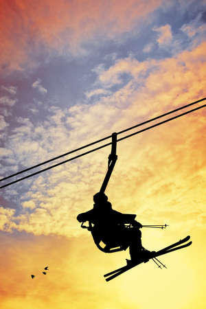 ski lift silhouetteの写真素材