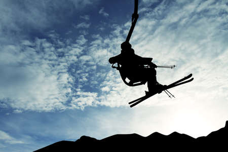 ski lift silhouetteの写真素材