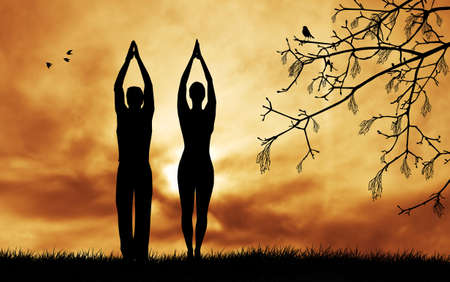 Couple doing yogaの写真素材