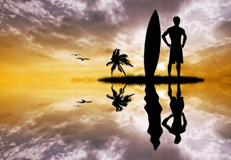 man surfing at sunset
