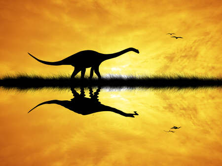Dinosaurs silhouetteの写真素材