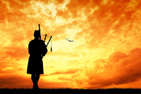 Pipers at sunsetの写真素材