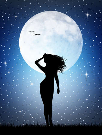 Woman in the moonlightの写真素材