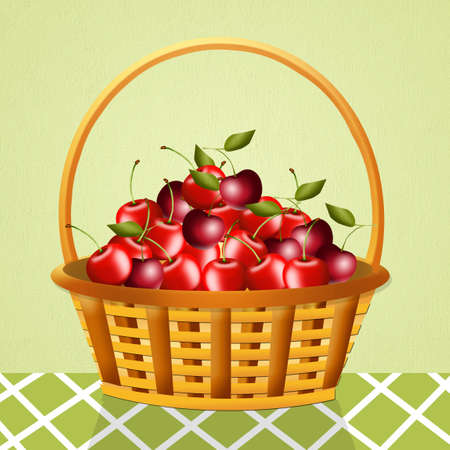 cherries in the basketの写真素材