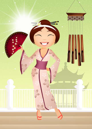 Geisha in the Pagodaの写真素材