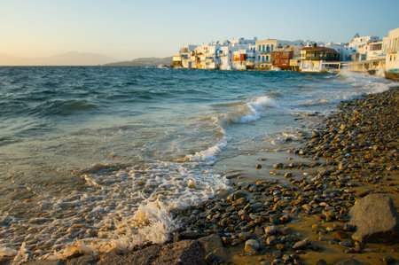 view of Little Venice in Mykonosの写真素材