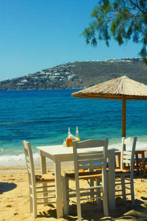 Mykonos restaurant on the beachの写真素材