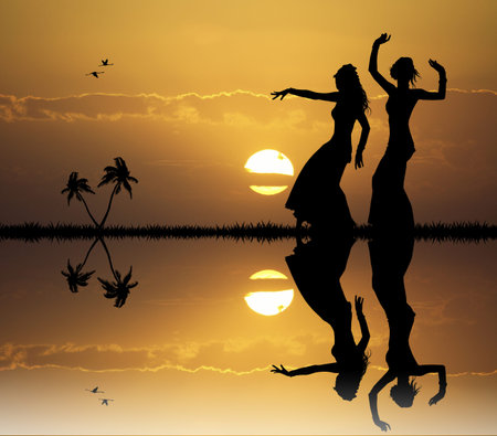 Hawaiian woman at sunsetの写真素材