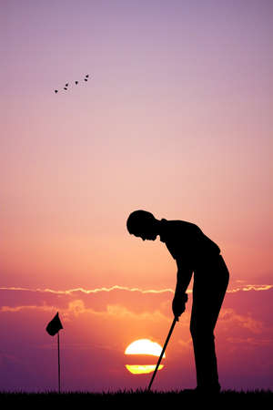 golf at sunsetの写真素材