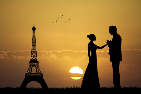 Romantic couple in Parisの写真素材
