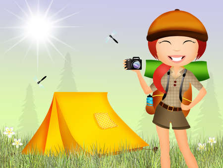 girl in campingの写真素材