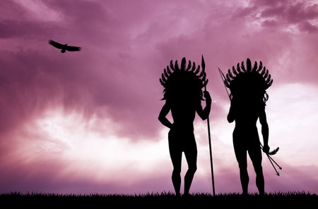 Native American Indians at sunsetの写真素材