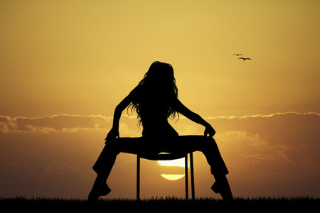 girl dancing at sunsetの写真素材