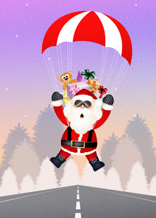 Santa Claus with parachuteの写真素材