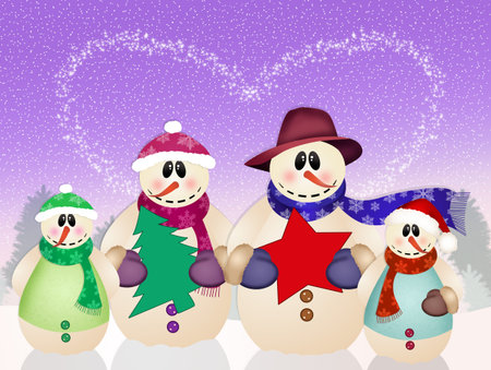 family of snowmanの写真素材